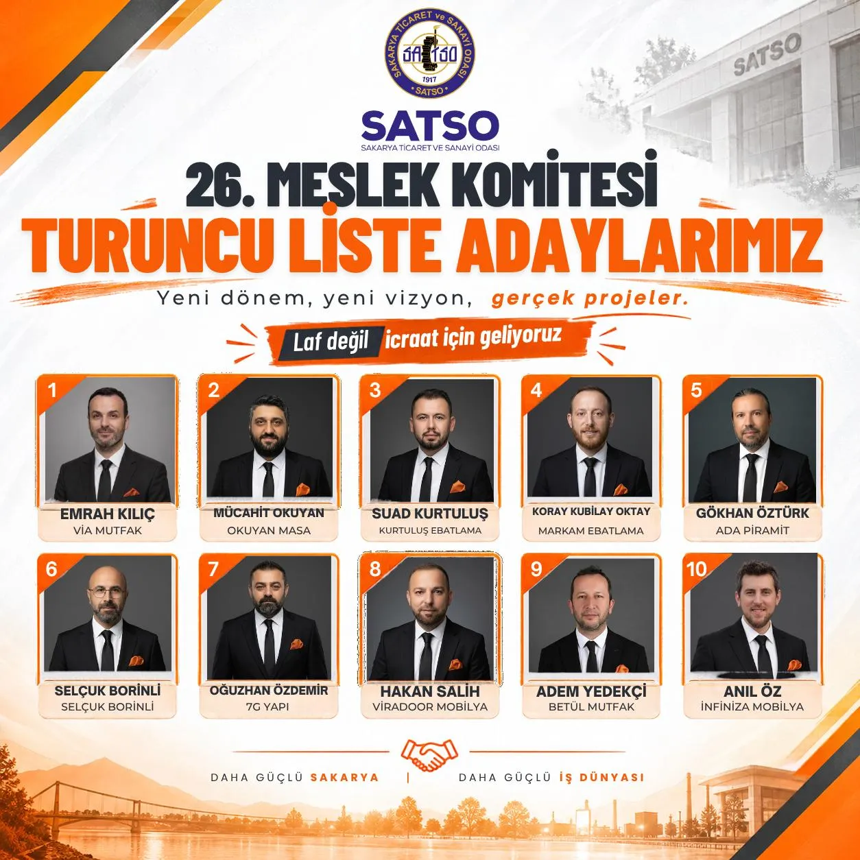 SATSO 26. MESLEK KOMİTESİ'NDE SON DÜZLÜK: TURUNCU LİSTE'DEN GÜÇLÜ MESAJ!  “YENİ DÖNEM, YENİ VİZYON, GERÇEK PROJELER… LAF DEĞİL, İCRAAT İÇİN GELİYORUZ!”