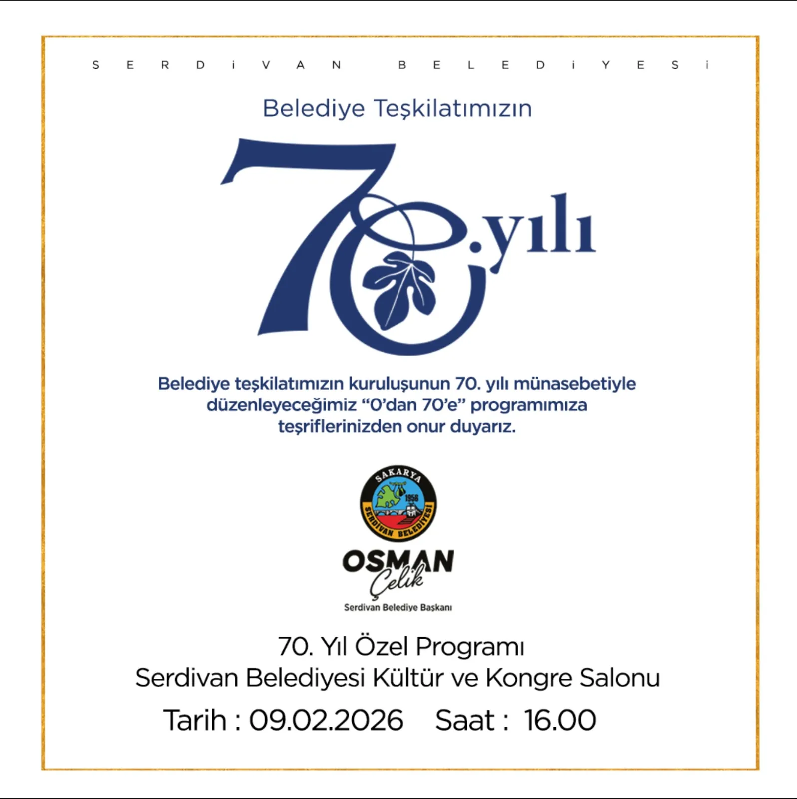 Serdivan Belediyesi 70. Yılını “0’dan 70’e” Programıyla Kutluyor