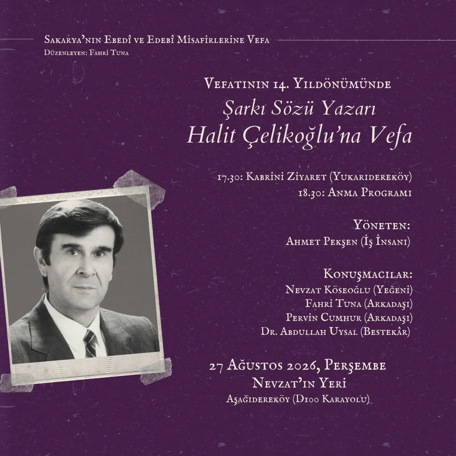 Halit Çelikoğlu, vefatının 14. yılında Sakarya’da anılacak