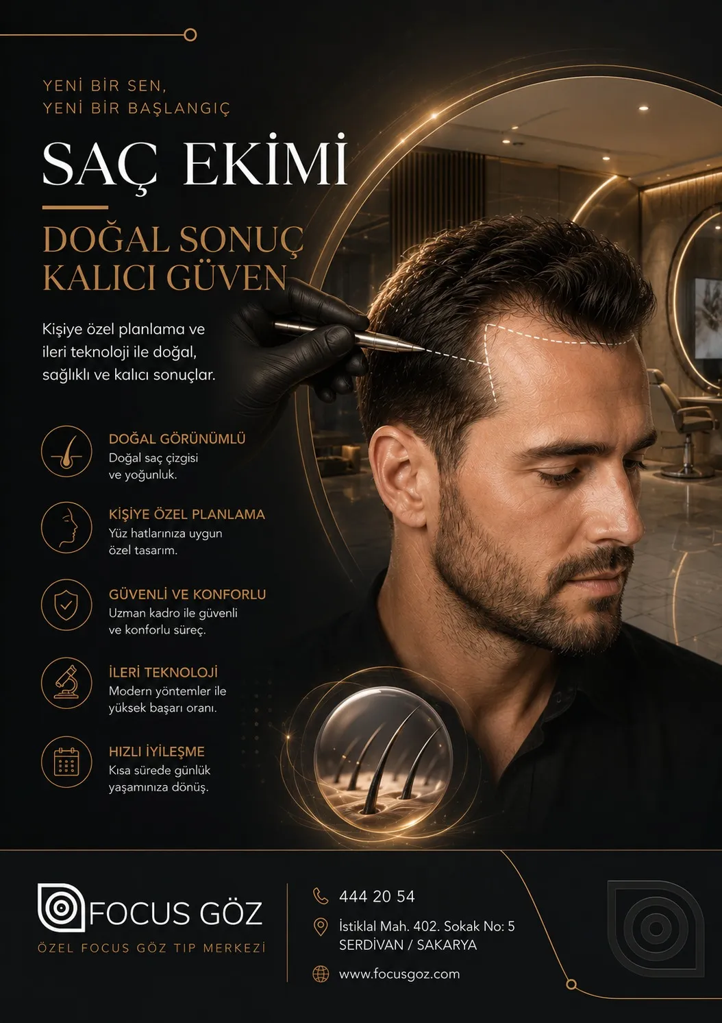 Saç ekim Uzm. Dr. Cafer Altaş, Özel Focus Göz Tıp Merkezi’nde hizmet veriyor