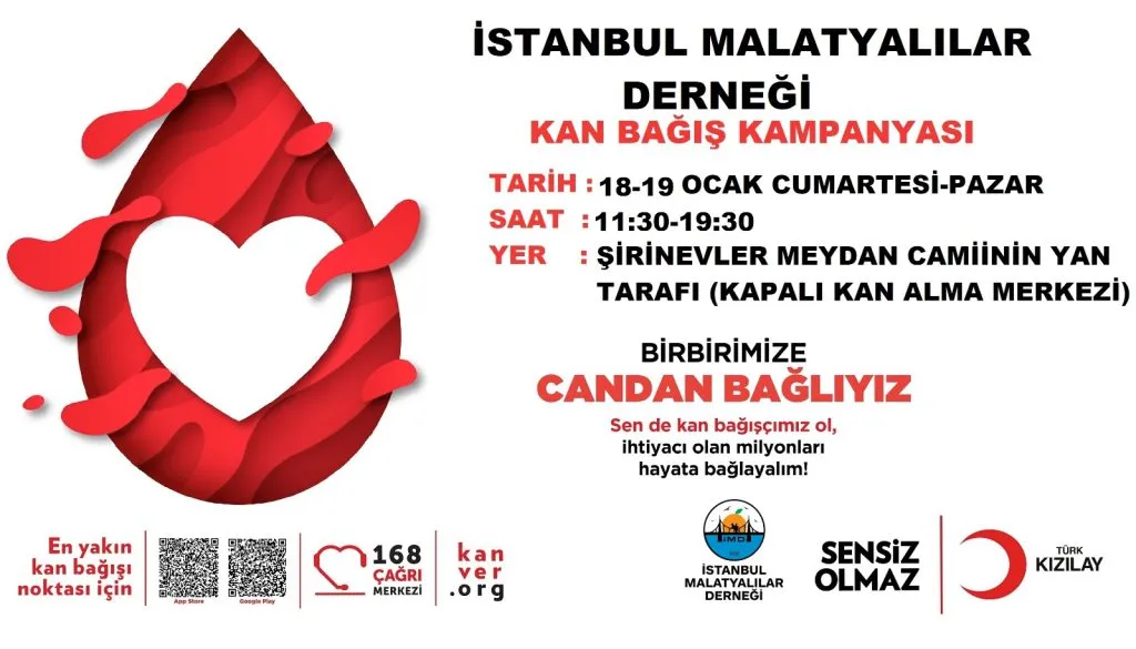 İstanbul Malatyalılar Derneği’nden Kan Bağışına davet: Genel Başkan Muzaffer Tunç; “Bir gün hepimizin Kan Bağışına ihtiyacı olabilir”
