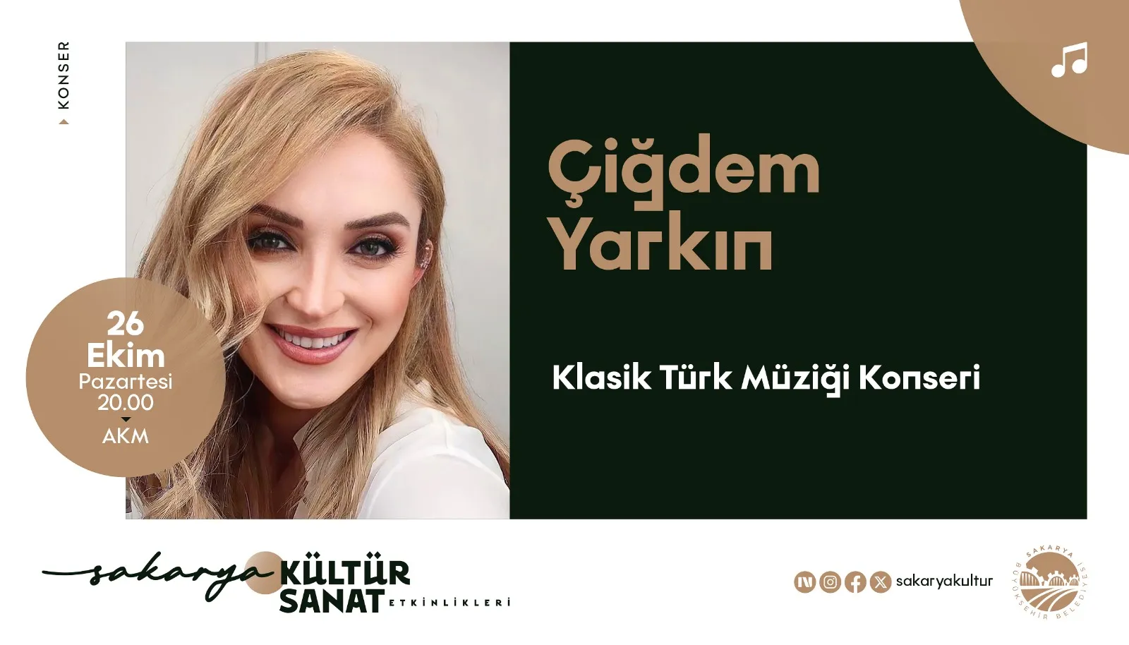 Sakarya'da Ekim Ayının Yıldızı: Çiğdem Yarkın ile Klasik Türk Müziği Konseri!